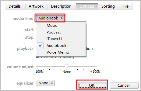 Change Media Kind to Audiobook