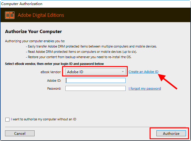 authorize adobe ID to open acsm file