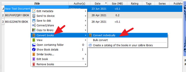 convert txt to mobi calibre