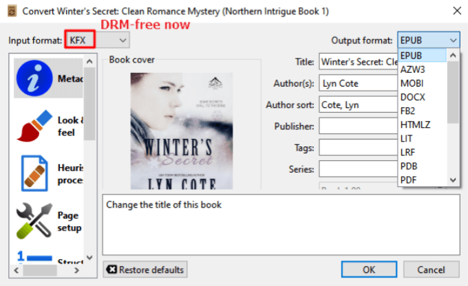 convert drm free kfx file
