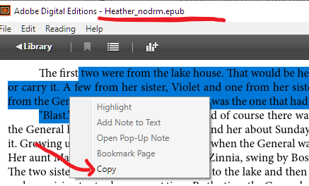copy text from kobo drm-free books