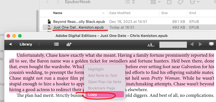 copy text from nook books