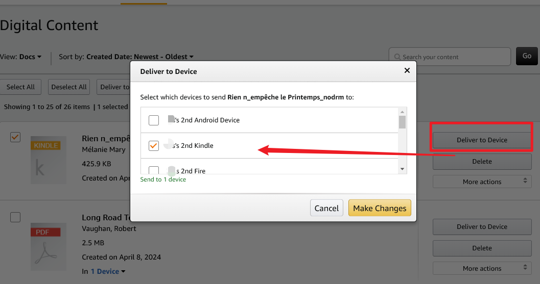 deliver fnac to kindle