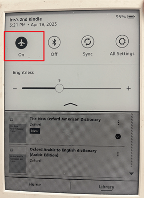 kindle airplane mode