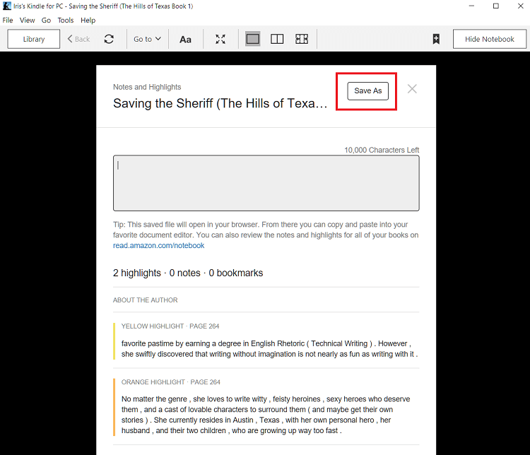 kindle app save as