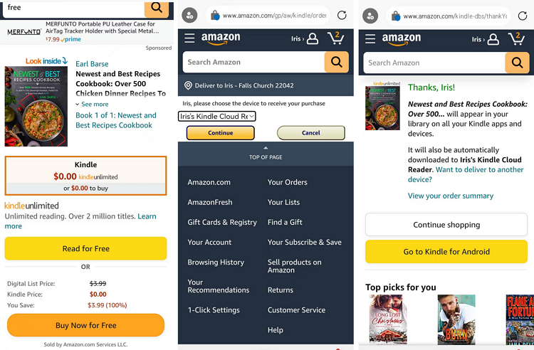 kindle books download via browser on android