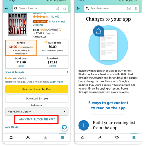kindle for android no long buy books
