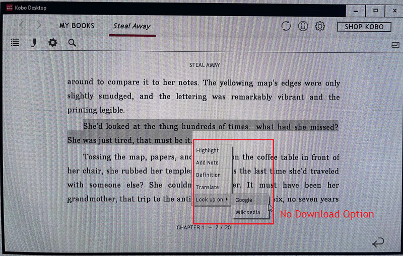 actions on kobo app