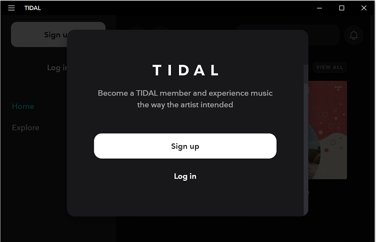 log in to tidal account