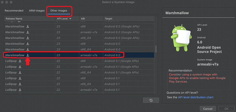 select android system image