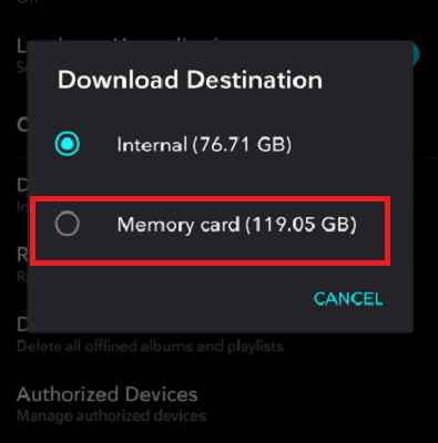 tidal download memory card
