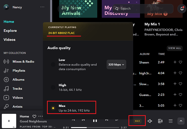 tidal max playing