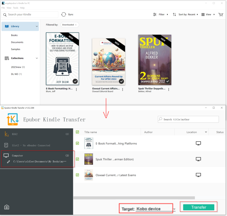 trasferisci i libri kindle su kobo per leggerli